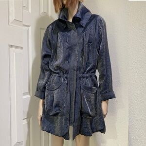 SAMUEL DONG Shimmer Bluish Gray Cinched Waist Bubble Coat Jacket Size L